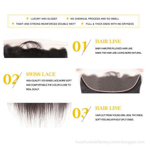 Huashuo Hair Highest Discounts Best Selling Wholesale Price 100% Remy Human Hair  Brazilian Virgin  Hair Weave With Frontals